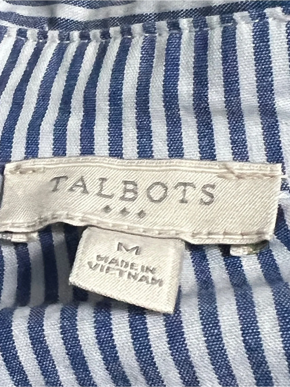 Talbots Navy Blue Cotton Dress Striped Collar Coastal Preppy Pockets Size Medium - Picture 11 of 16